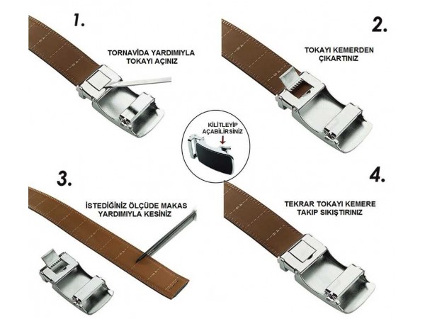 3,5 cm Erkek Otomatik Mekanizmalı  Deri Klasik Kemer Siyah