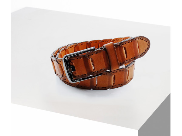 4 cm Unisex El Yapımı Örgülü Deri Spor Kemer Taba